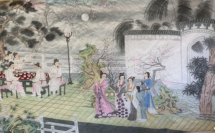 王振兴 八尺绢本夜宴图