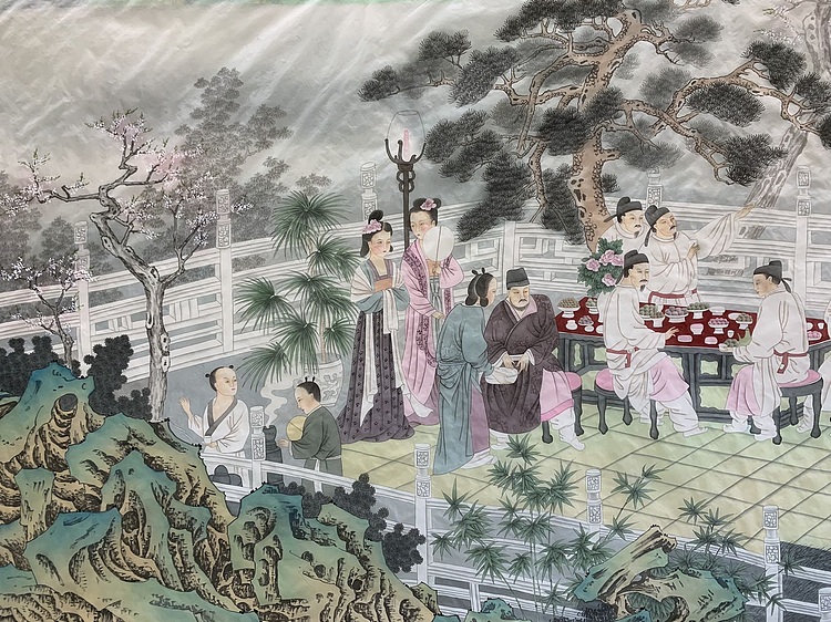 王振兴 八尺绢本夜宴图