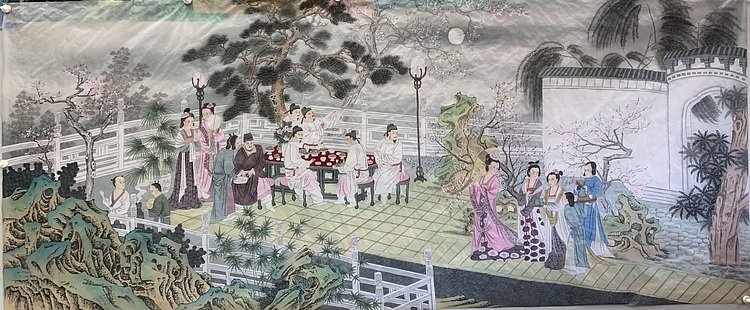 王振兴 八尺绢本夜宴图