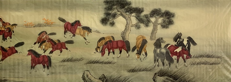王振兴 绢本（百骏图）