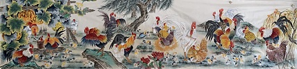 王振兴 八尺绢本（百鸡图）