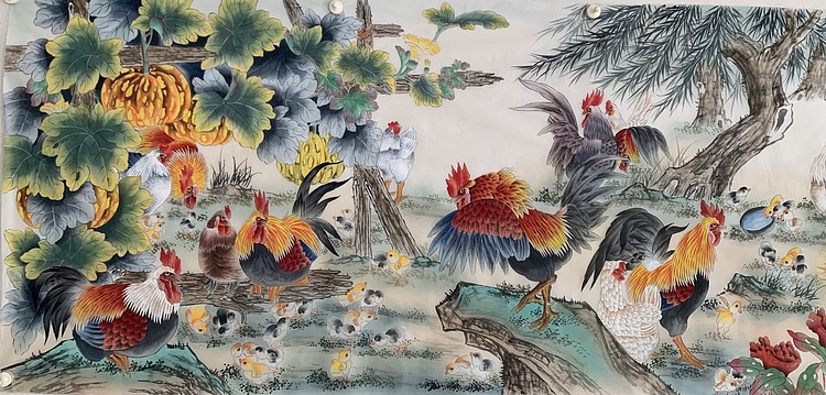王振兴 八尺绢本（百鸡图）