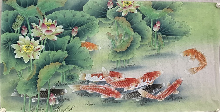 王振兴 四尺整纸九鱼图