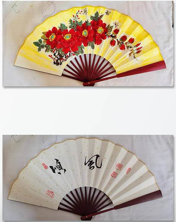 职业书画家 孟红 10寸纯手绘折扇：红牡丹