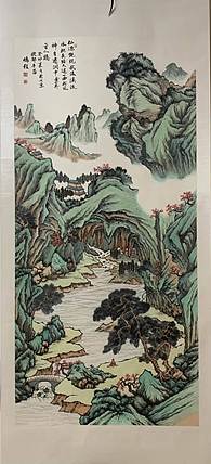 桃源艳说图（四尺中堂绫裱挂轴）书画家墨涤子道人程鹏程作品