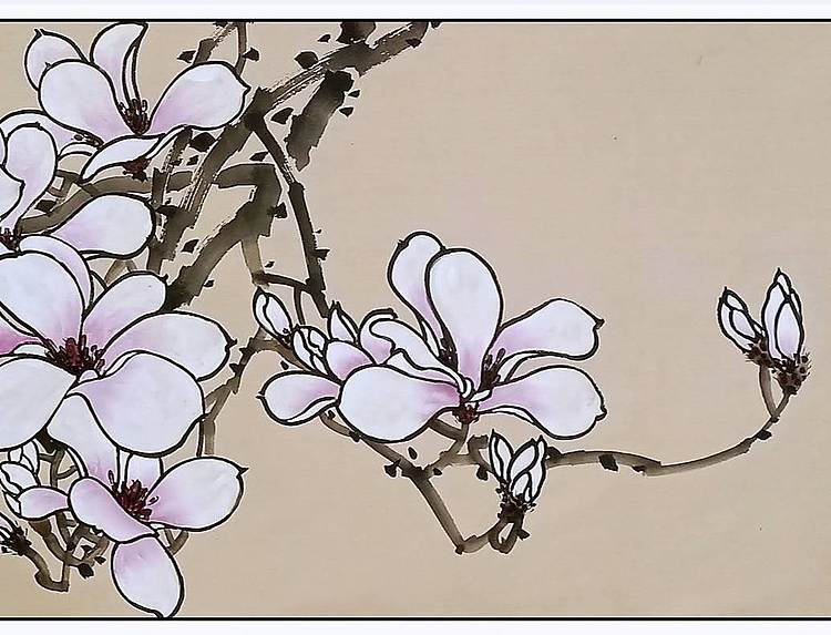 高晓林 （5735）国家一级美术师，江苏省美协会员，六尺对开玉兰花
