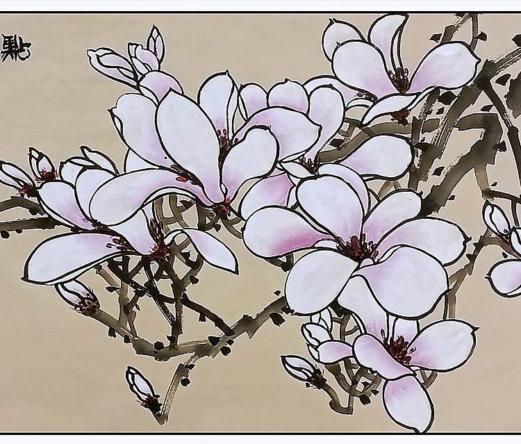 高晓林 （5735）国家一级美术师，江苏省美协会员，六尺对开玉兰花