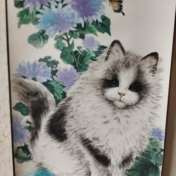 砚沐 耄耋菊猫图