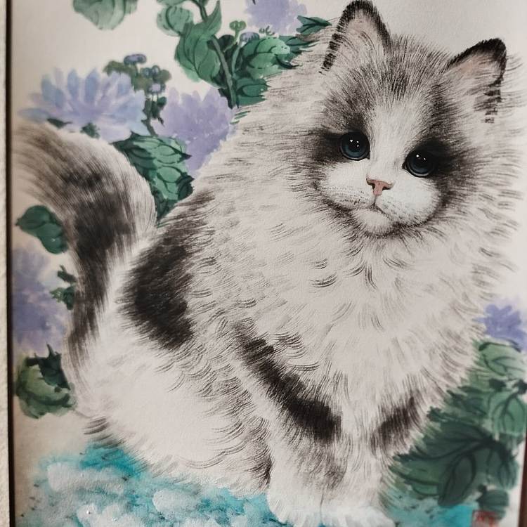 砚沐 耄耋菊猫图