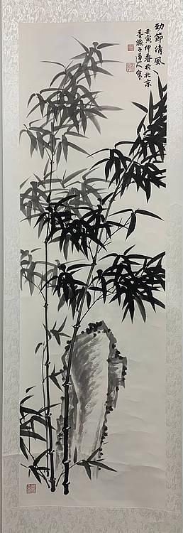 墨涤子道人 清风劲节  程鹏程写竹作品，绫裱挂轴