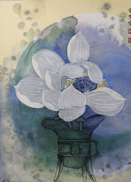 蓝蔷 四川省美协会员郭晋芬《荷韵》38x38cm