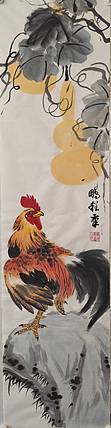 墨涤子道人 福禄吉祥   程鹏程墨涤子写意花鸟之写鸡作品，画芯未裱