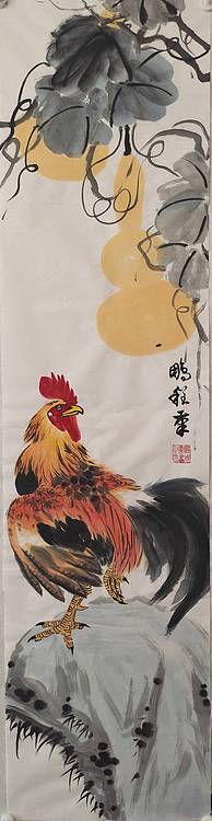 墨涤子道人 福禄吉祥   程鹏程墨涤子写意花鸟之写鸡作品，画芯未裱