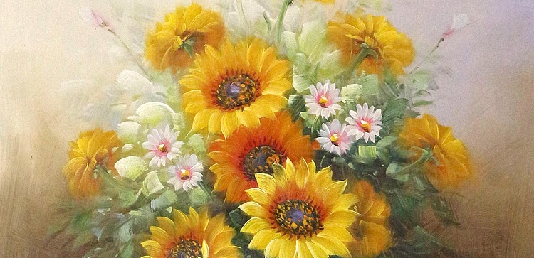 当代油画家 精品油画1 印象向日葵 油画